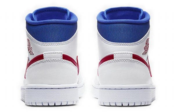 Nike Air Jordan 1 Mid Tops Retro Basketball Shoes Dame Hvite Blå Rød
