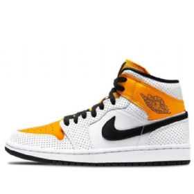 Nike Air Jordan 1 Mid Tops Retro Basketball Shoes Dame Hvite Gull