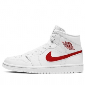 Nike Air Jordan 1 Mid Tops Retro Basketball Shoes Dame Hvite Rød