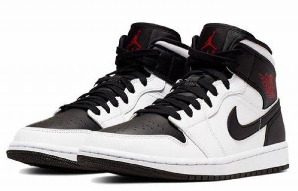 Nike Air Jordan 1 Mid Tops Retro Basketball Shoes Dame Hvite Svarte