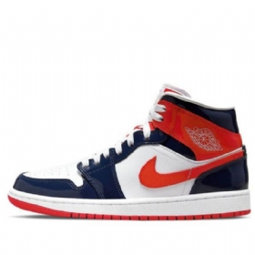 Nike Air Jordan 1 Mid Tops Retro Basketball Shoes Dame Marineblå Rød Hvite