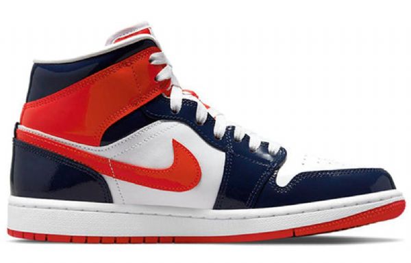 Nike Air Jordan 1 Mid Tops Retro Basketball Shoes Dame Marineblå Rød Hvite