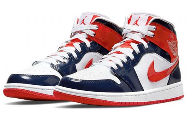 Nike Air Jordan 1 Mid Tops Retro Basketball Shoes Dame Marineblå Rød Hvite