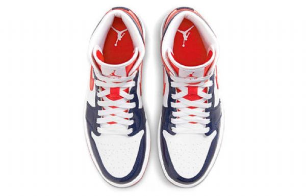 Nike Air Jordan 1 Mid Tops Retro Basketball Shoes Dame Marineblå Rød Hvite