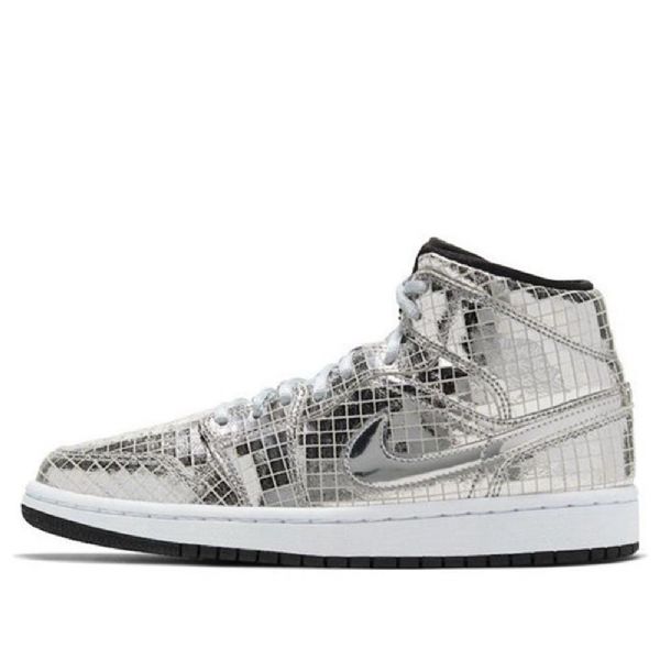 Nike Air Jordan 1 Mid Tops Retro Basketball Shoes Dame Sølv