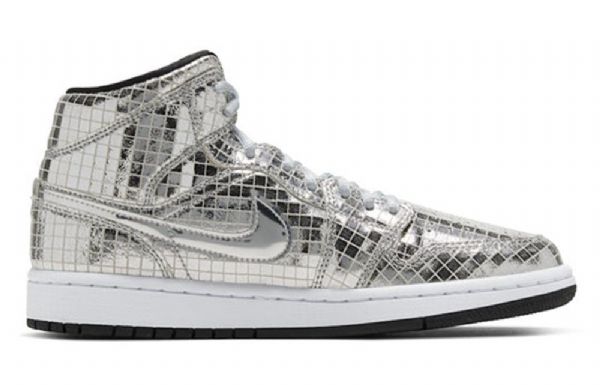 Nike Air Jordan 1 Mid Tops Retro Basketball Shoes Dame Sølv