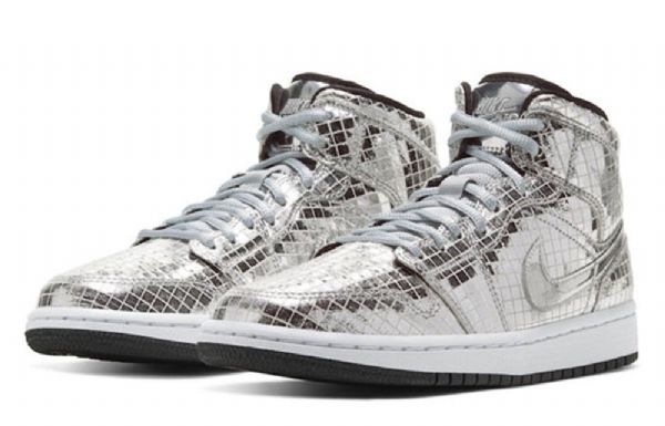 Nike Air Jordan 1 Mid Tops Retro Basketball Shoes Dame Sølv
