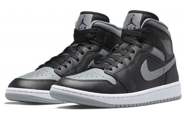 Nike Air Jordan 1 Mid Tops Retro Basketball Shoes Dame Svarte Grå