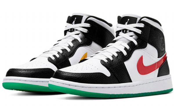 Nike Air Jordan 1 Mid Tops Retro Basketball Shoes Dame Svarte Hvite