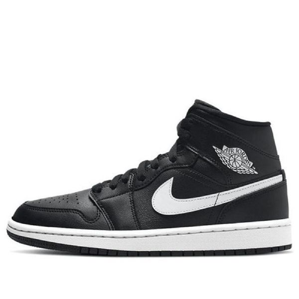 Nike Air Jordan 1 Mid Tops Retro Basketball Shoes Dame Svarte Hvite