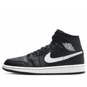 Nike Air Jordan 1 Mid Tops Retro Basketball Shoes Dame Svarte Hvite