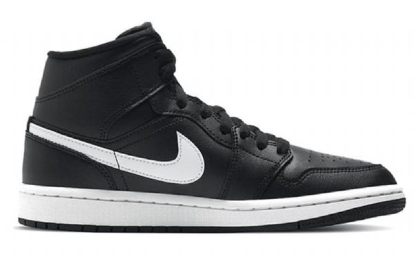 Nike Air Jordan 1 Mid Tops Retro Basketball Shoes Dame Svarte Hvite