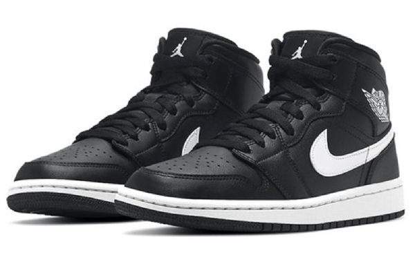 Nike Air Jordan 1 Mid Tops Retro Basketball Shoes Dame Svarte Hvite
