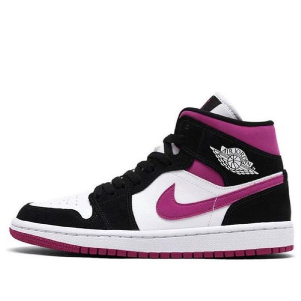 Nike Air Jordan 1 Mid Tops Retro Basketball Shoes Dame Svarte Hvite Lilla