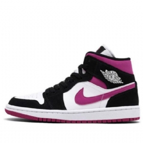 Nike Air Jordan 1 Mid Tops Retro Basketball Shoes Dame Svarte Hvite Lilla