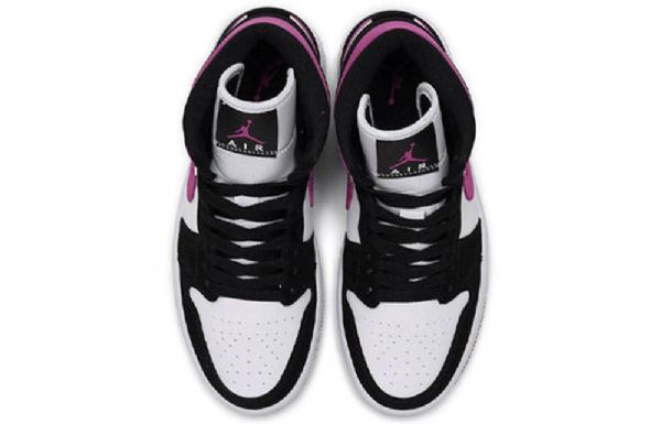 Nike Air Jordan 1 Mid Tops Retro Basketball Shoes Dame Svarte Hvite Lilla