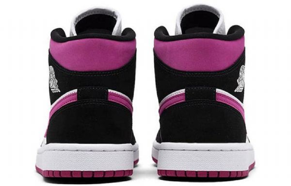 Nike Air Jordan 1 Mid Tops Retro Basketball Shoes Dame Svarte Hvite Lilla