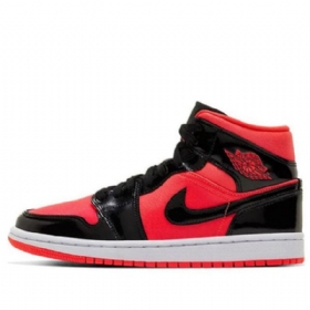 Nike Air Jordan 1 Mid Tops Retro Basketball Shoes Dame Svarte Rød