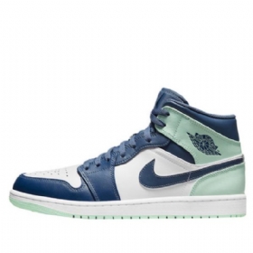 Nike Air Jordan 1 Mid Tops Retro Basketball Shoes Herre Blå Mint