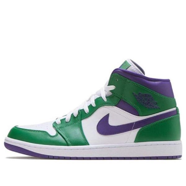 Nike Air Jordan 1 Mid Tops Retro Basketball Shoes Herre Grønn Hvite Lilla