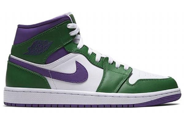 Nike Air Jordan 1 Mid Tops Retro Basketball Shoes Herre Grønn Hvite Lilla