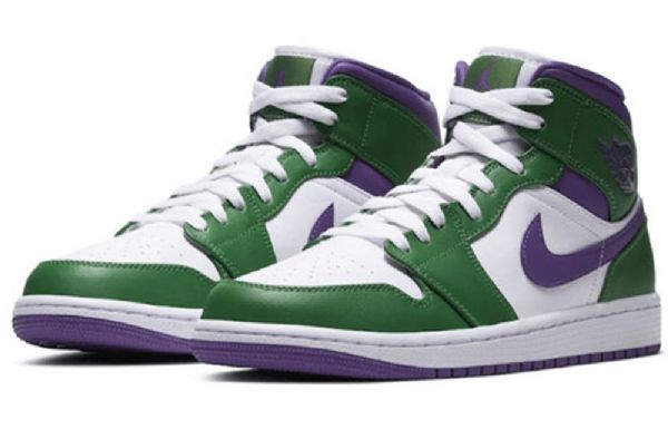 Nike Air Jordan 1 Mid Tops Retro Basketball Shoes Herre Grønn Hvite Lilla