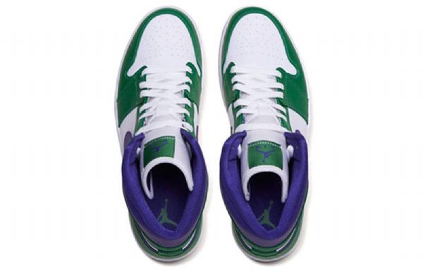 Nike Air Jordan 1 Mid Tops Retro Basketball Shoes Herre Grønn Hvite Lilla