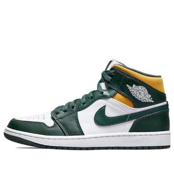 Nike Air Jordan 1 Mid Tops Retro Basketball Shoes Herre Grønn Svarte