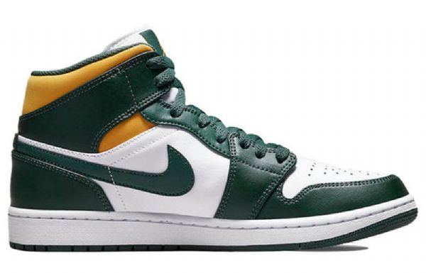 Nike Air Jordan 1 Mid Tops Retro Basketball Shoes Herre Grønn Svarte