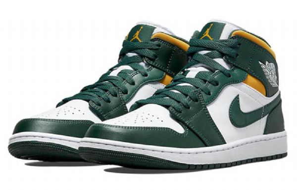 Nike Air Jordan 1 Mid Tops Retro Basketball Shoes Herre Grønn Svarte