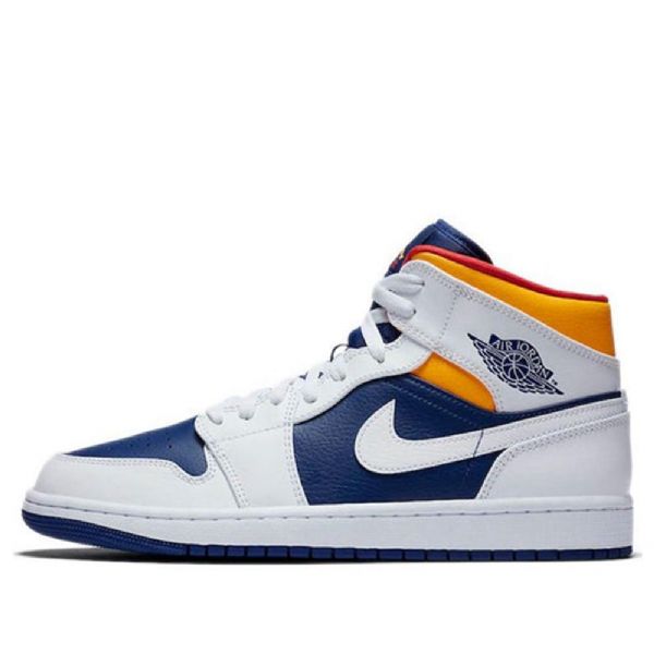 Nike Air Jordan 1 Mid Tops Retro Basketball Shoes Herre Hvite Dyp Kongeblå Blå