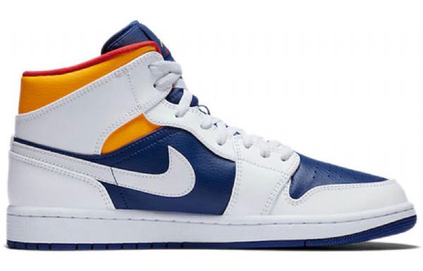 Nike Air Jordan 1 Mid Tops Retro Basketball Shoes Herre Hvite Dyp Kongeblå Blå