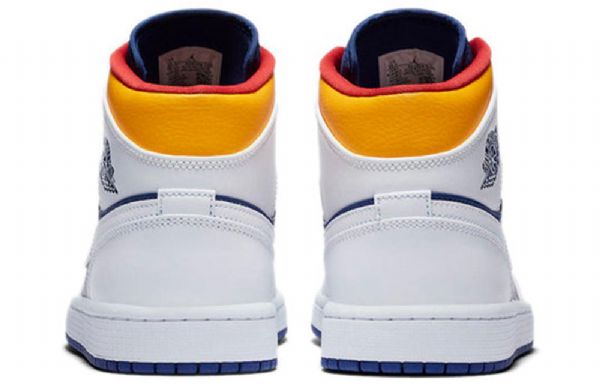 Nike Air Jordan 1 Mid Tops Retro Basketball Shoes Herre Hvite Dyp Kongeblå Blå