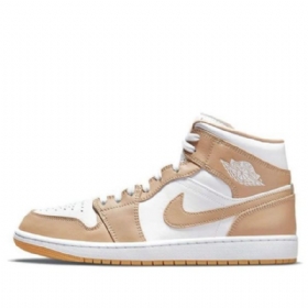 Nike Air Jordan 1 Mid Tops Retro Basketball Shoes Herre Khaki Hvite