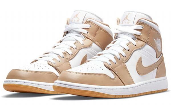 Nike Air Jordan 1 Mid Tops Retro Basketball Shoes Herre Khaki Hvite