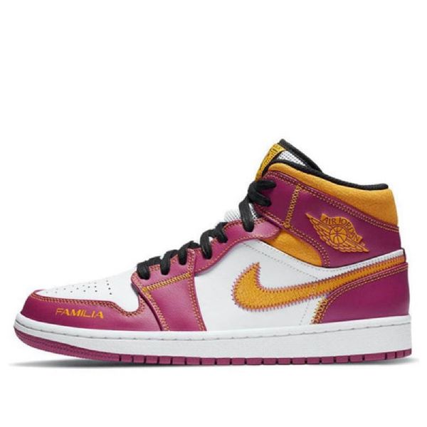 Nike Air Jordan 1 Mid Tops Retro Basketball Shoes Herre Lilla Hvite Gul