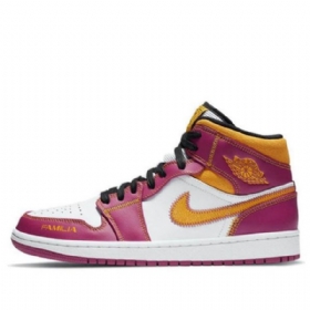 Nike Air Jordan 1 Mid Tops Retro Basketball Shoes Herre Lilla Hvite Gul