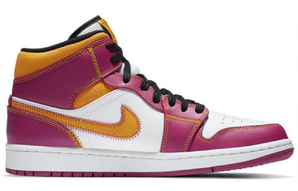 Nike Air Jordan 1 Mid Tops Retro Basketball Shoes Herre Lilla Hvite Gul