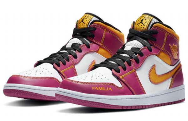 Nike Air Jordan 1 Mid Tops Retro Basketball Shoes Herre Lilla Hvite Gul