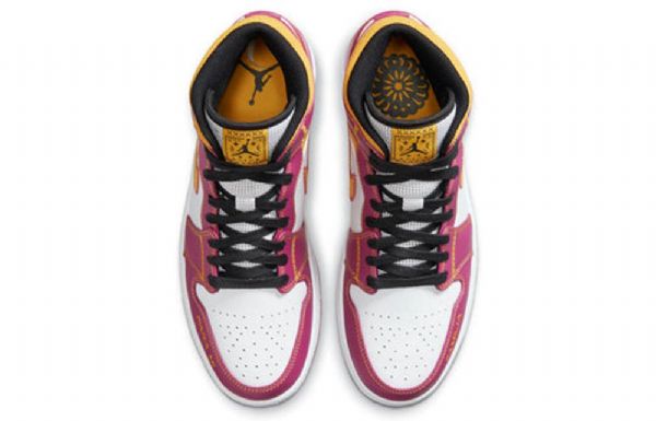Nike Air Jordan 1 Mid Tops Retro Basketball Shoes Herre Lilla Hvite Gul