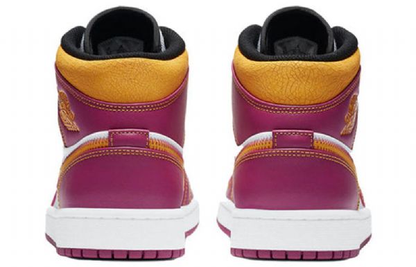 Nike Air Jordan 1 Mid Tops Retro Basketball Shoes Herre Lilla Hvite Gul
