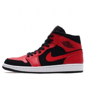 Nike Air Jordan 1 Mid Tops Retro Basketball Shoes Herre Rød Svarte