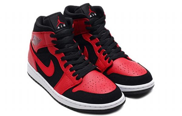 Nike Air Jordan 1 Mid Tops Retro Basketball Shoes Herre Rød Svarte