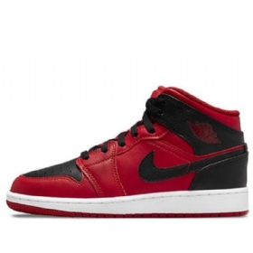Nike Air Jordan 1 Mid Tops Retro Basketball Shoes Herre Rød Svarte