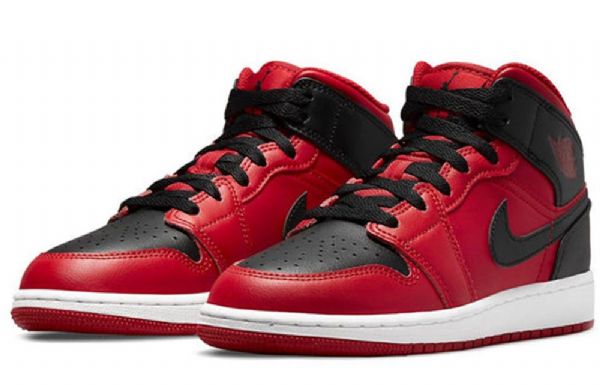 Nike Air Jordan 1 Mid Tops Retro Basketball Shoes Herre Rød Svarte