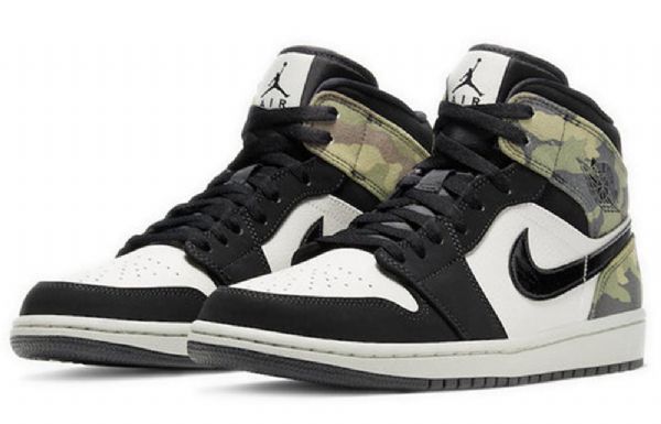 Nike Air Jordan 1 Mid Tops Retro Basketball Shoes Herre Svarte Camouflage