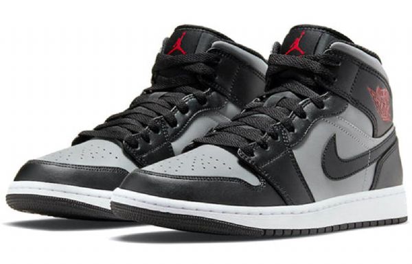 Nike Air Jordan 1 Mid Tops Retro Basketball Shoes Herre Svarte Grå