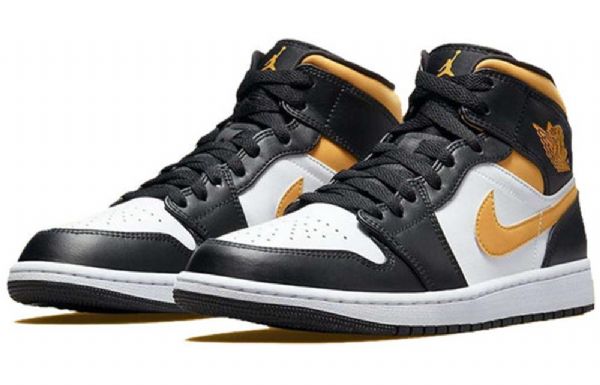 Nike Air Jordan 1 Mid Tops Retro Basketball Shoes Herre Svarte Gull