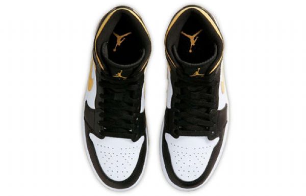 Nike Air Jordan 1 Mid Tops Retro Basketball Shoes Herre Svarte Gull