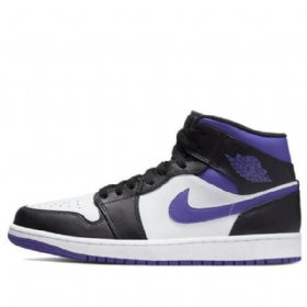 Nike Air Jordan 1 Mid Tops Retro Basketball Shoes Herre Svarte Hvite Lilla